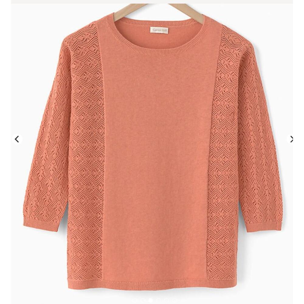 GARNET HILL Women's Pointelle Boatneck Sweater LARGE Mauve Blush Linen Blend
